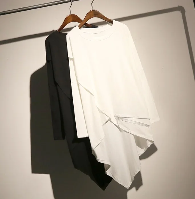 Simple wind short short long solid color T-shirt female long section loose large size round neck long-sleeved T-shirt skirt (11)