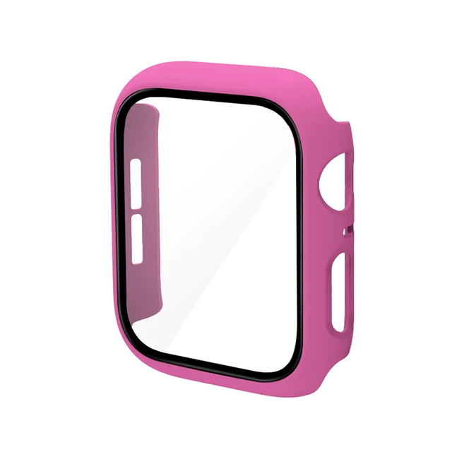 360 Full Bumper Frame Matte Hard Case for Apple Watch 7/6/SE/5/4/3/2/1 Cover Tempered Glass Film for iWatch 41MM 45MM 40MM 44MM Rose Red
