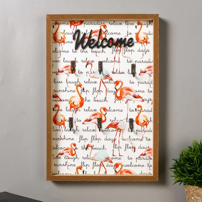 Крючки декоративные дерево Фламинго - welcome 30х20х2 6 см | Дом и сад