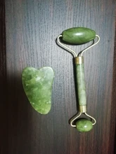 Gua Sha-masajeador de piedra Jade para cara, rodillo de Jade verde para estiramiento Facial, antiarrugas, 2/1 Uds.