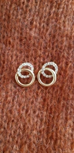 Drop-Earrings Jewelry Gifts Rhinestone Pendientes Metal Double-Circle Small Gold-Color