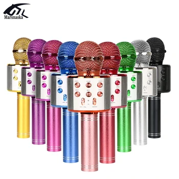 

Marsnaska Wireless Bluetooth Microphone Professional Condenser Microphone Karaoke Mic Radio Studio Recording with LED Light