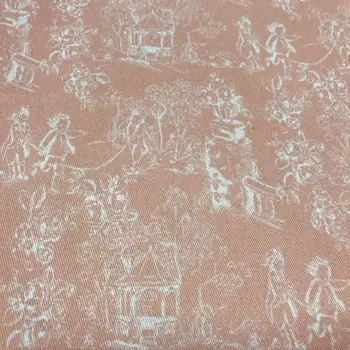 

Toile de jouy fund color coral 100% Serge's fabrics Cotton