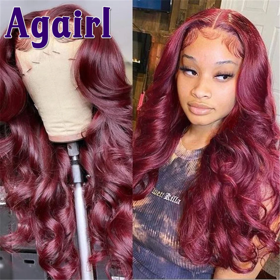 Burgundy 99J Transparent Lace Frontal Wig 13X6 13x4 Body Wave Lace Front Wig 30 32 Inches Red 5X5 Lace Closure Human Hair Wigs