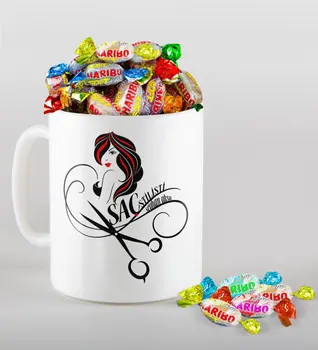 

Personalized Hair Stylist Mug and Haribo Candy Gift Set-4