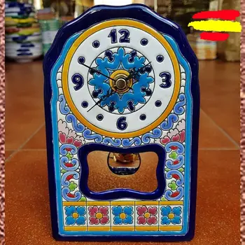 

Watch ceramic with pendulum 18x12cm. -7x4.7in-floor clock-table-enameled a hand-made in España-Hogar and decoration-
