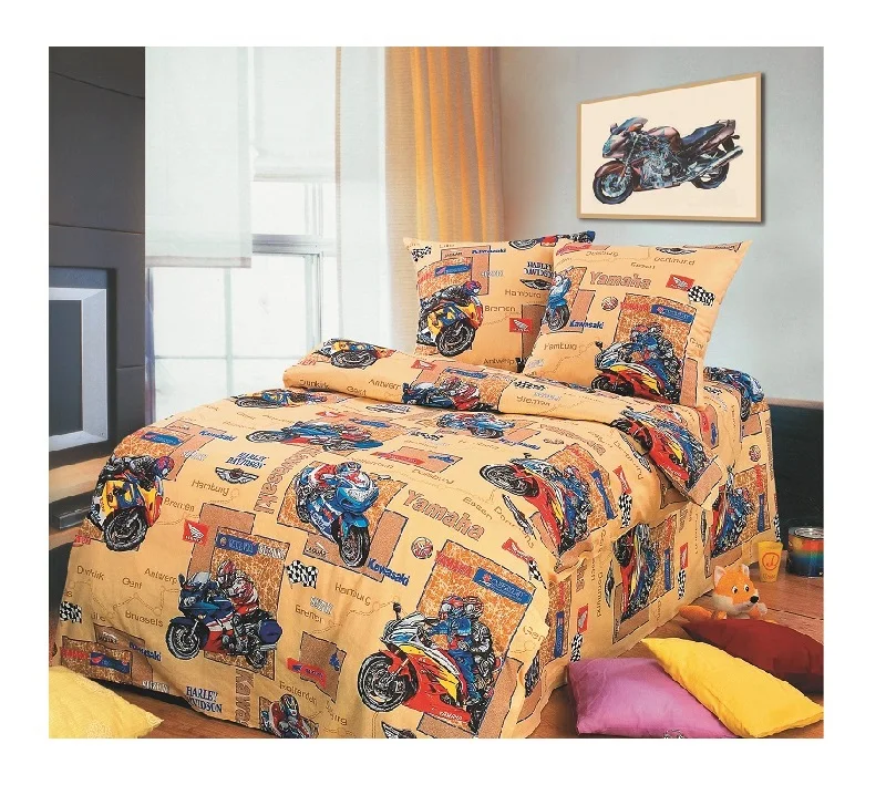 Motosport IV Moto sport yellow Bedding Set for Children Boys Gift Duvet Cover Sheet Pillowcase calico 100%cotton - Цвет: Motosport