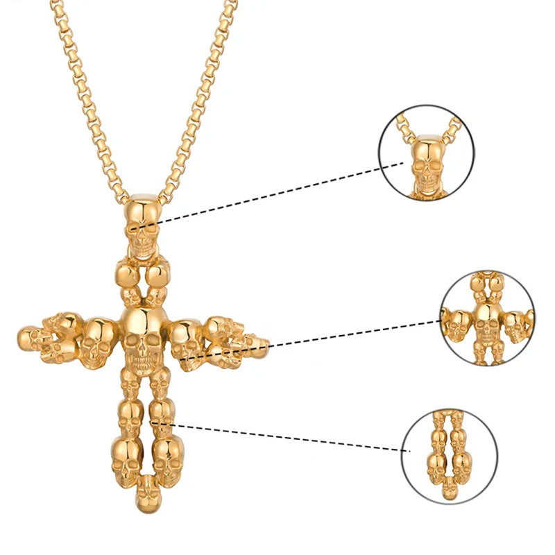 High Quality Cross Skull Stainless Steel Pendant Necklace For Men Gold Silver Color Gothic Male Jewelry Accessories Gift Party