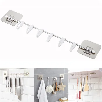 

Stainless Steel Kitchen Tools Storage Holders With 6 Hooks Wall Mounted Home Bathroom Storage Racks Towel Clothing Hanging Hooks