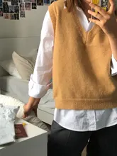 Pullover Vest Sweater Knitted Pink Winter Women Warm Girls Autumn V-Neck Casual New