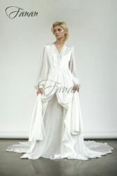 Simple See-Through V-Neck Wedding Dresses Backless Chiffon Sweep Train Long Sleeve Bridal Gown robe de mariée vestidos платье