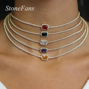 

Stonefans Square Multicolor Rhinestone Necklace Choker for Women Simple Star Jewelry Statment Necklace Chain Crystal Collar