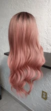 Wigs Hair-Wig Synthetic-Hair Middle-Part Wavy Pink Natural Long Ombre Women Heat-Resistant