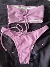 Bikini sin tirantes para mujer, bañador de 2 piezas, ropa de baño unicolor, conjunto de Bikini Sexy para mujer, traje de baño de cintura alta con Push-up, Bikini rosa y azul 2020