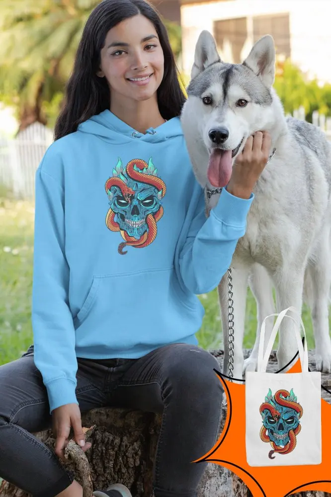 Angemiel Wear Kurukafayı Enveloping Snake Blue Women 'S Hooded Sweatshirt Bags Kombin | Женская одежда