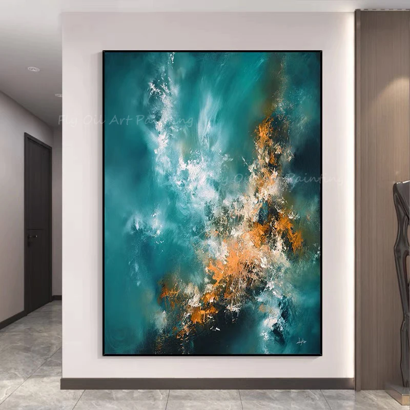 

Large Size Blue Abstract Thick Knife Ocean Sea Heavy Picture 100% Handpainted oil painting for home decoration as a gift unframe