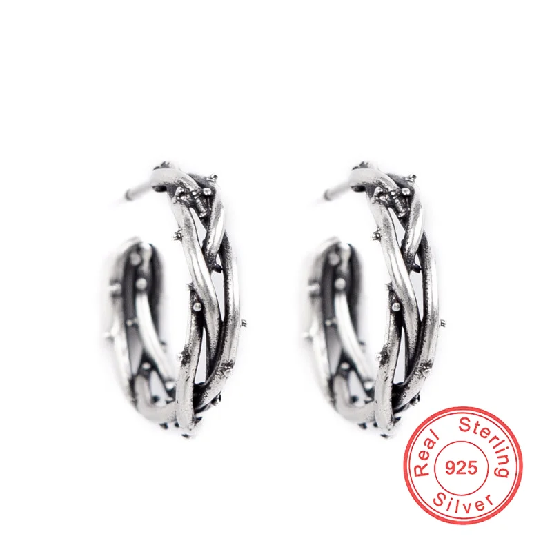 

New Barbed Wire Little Thorne Hoop Earrings For Women Men Unisex Punk Gothic 925 Sterling Silver Creative Vintage Party Jewelry
