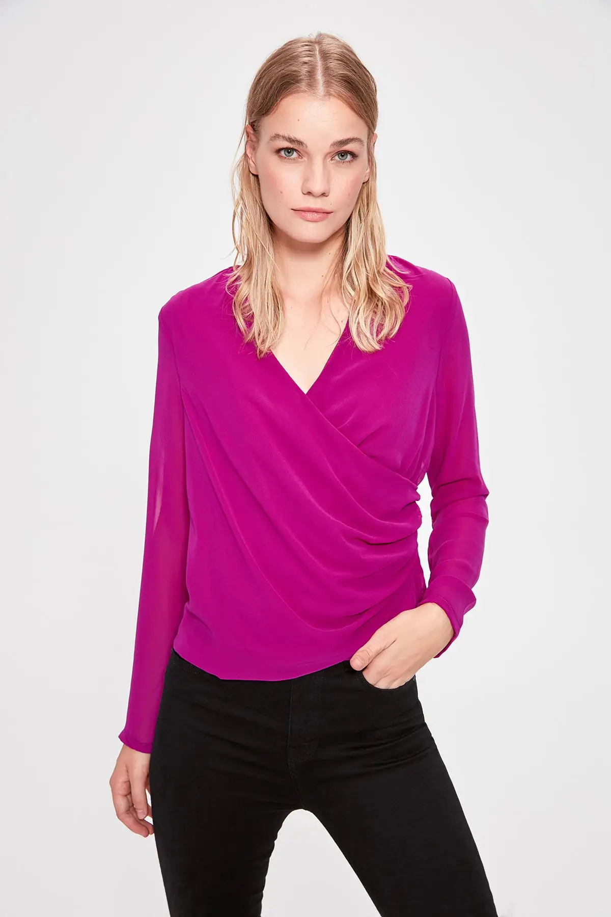 Trendyol фиолетовый воротник детальный Bluz TWOAW20BZ0675