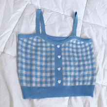 Simple Tops Camis Buttons Club Spaghetti Knitting Plaid HELIAR Sexy Women Solid Ladies