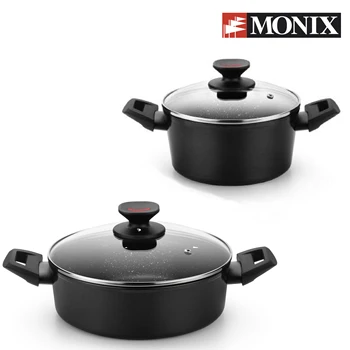 

Monix Titan Rock-high Pan aluminum non-stick black with stone effect cap. 20 or 24 cm. Induction vitroceramic Gas