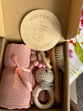 Bopoobo 1Set de juguetes de baño manta para niño de hitos del bebé cepillo sonajero pulsera Baberos fotografía suministros regalo de nacimiento del producto