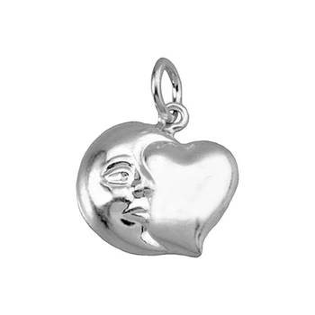 

Pendant Sterling silver heart 925m face Moon 15mm. Woman