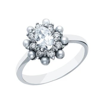 

Silver ring with imitation pearls and cubic zirconia sunlight sample 925