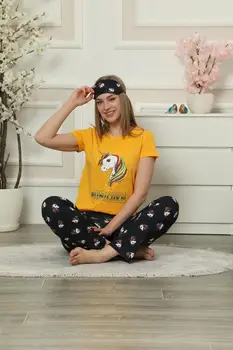 

Pajamas 3 Sets Women Long Sleepwear Tshirt Sleeping Strip Unicorn Colorfull Generation Suit Home Women Gift