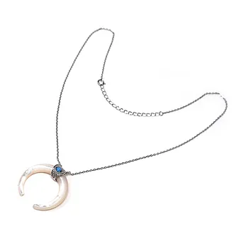 

Pendant 925 Sterling silver m moon white mother-of-pearl blue stone chain 39cm. Zircons [AB9958]