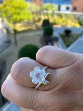 Anillo ajustable de flor de ciruela esmaltada de circón Plata de Ley 925 auténtica, joyería fina elegante para mujer, bisutería de fiesta romántica