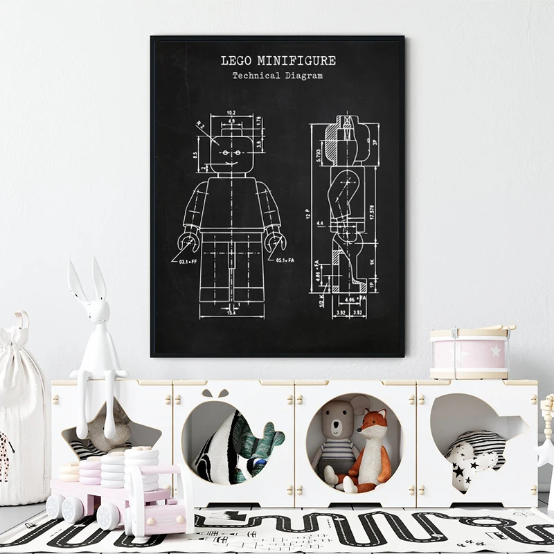 Legos Man Patent Poster Vintage, Toy Wall Art For Lego Love ,Kids Room Decor, Lego Blueprint Idee Regalo, Giochi Stampe D'Arte Da Parete