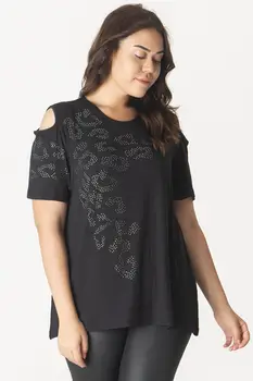 

Sans Textile Women Black Stone Printed Shoulder Low-Cut Viscose Blouse 65 N15780