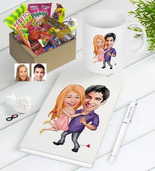 

Personalized Valentine Caricature Of Nostalgic Lezzetler Notebook Pen Mug Gift Seti-3