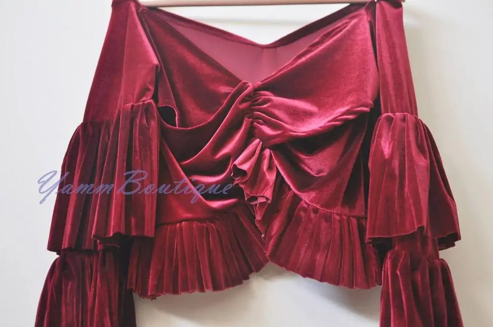 Women Velvet OFF-Shoulder Flared Pleated Sleeves /