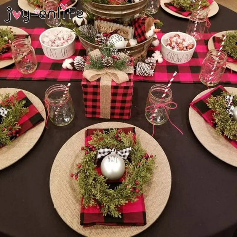 

Red Black Plaid Tablecloth Placemat Flax Cloth Tablecloth Mat Pads Christmas 2019 Navidad Xmas Ornament New Year Home Decoration
