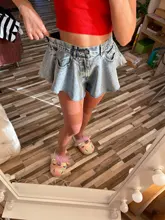 SeeBeautiful-Mini pantalón vaquero para mujer, pantalón vaquero, holgado, con bolsillos, cintura media, con cordones, para verano y otoño, 2020