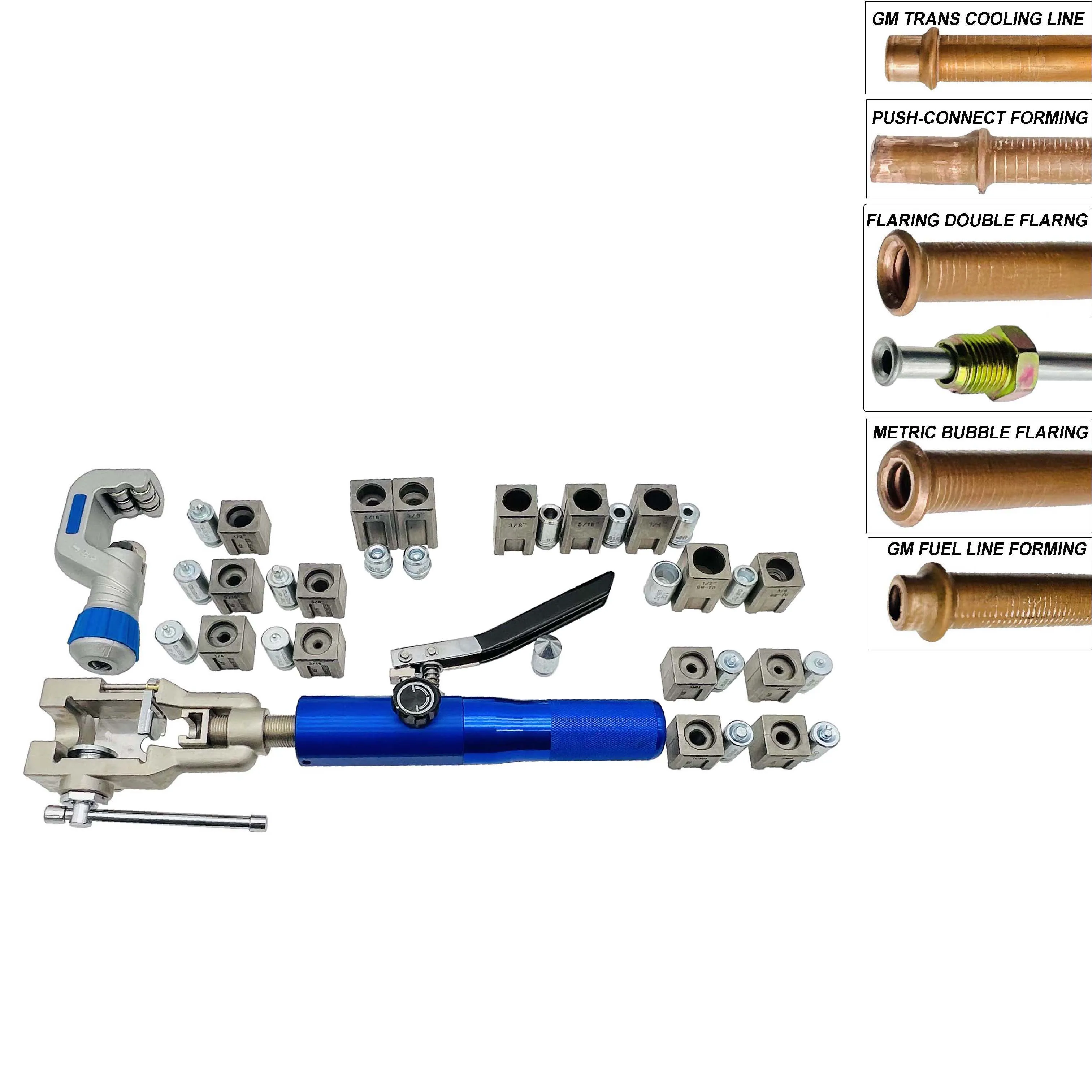 UNIVERSAL HYDRAULIC FLARING TOOL SET IG-72485 WITH GM TRANSMISSION COOLING LINE DIES AND ADAPTERS FOR BRAKE LINE