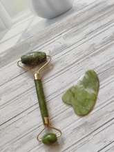 Gua Sha-Rodillo de piedra de jade para masaje facial, rodillo estiramiento piel cuello, doble cabezal, relajación de la piel, piedra de jade natural
