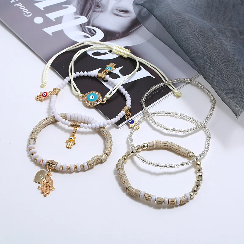 Beaded Bracelets Bohemia Charm Eyes Palm Heart Natural Stone For Women