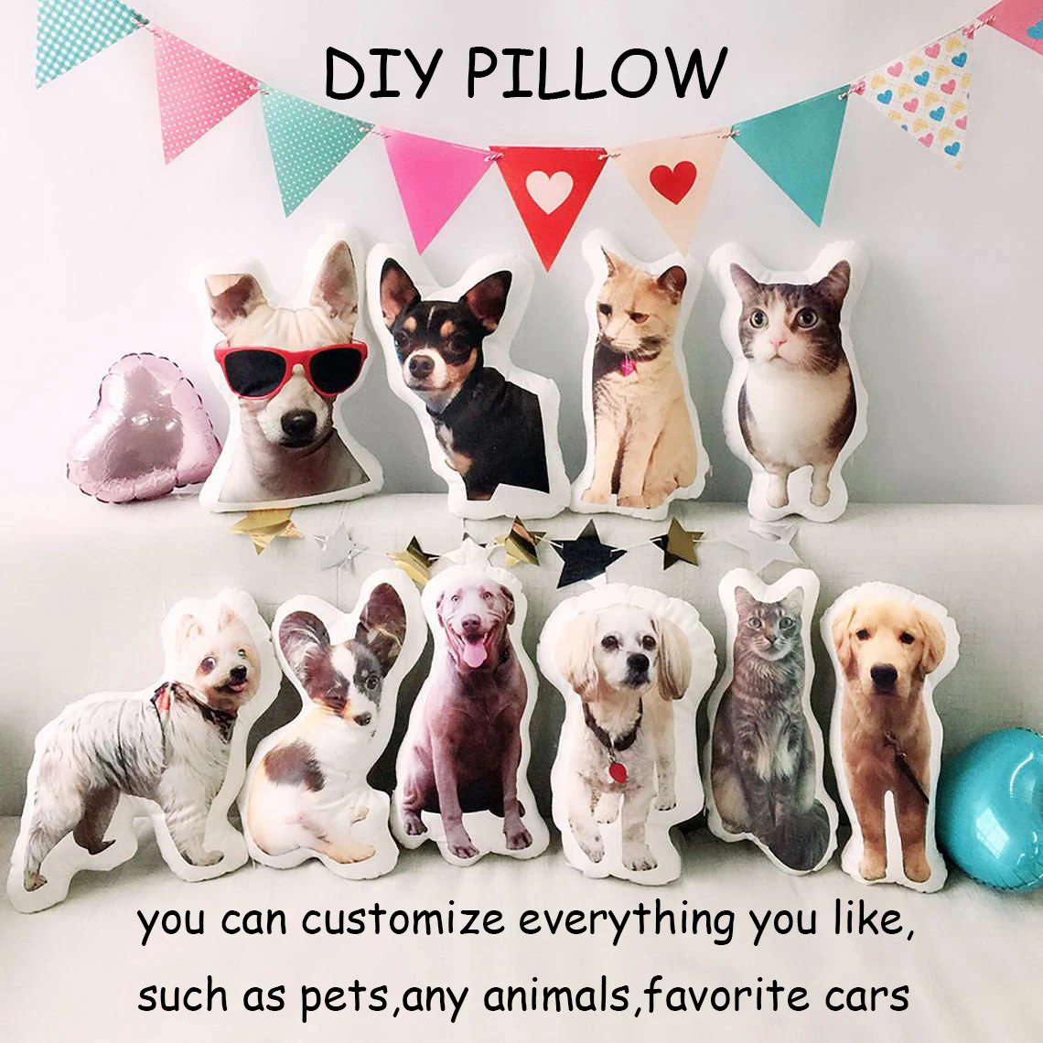 Personalized Photo DIY Pet Cushion Toys Dolls Stuffed Animal Sofa Car Decorative Pillow Custom Dog Cat Picture Hold Pillow Gift