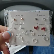 7 par/set de corazón de cristal pendientes hojas para las mujeres encanto de diamantes de imitación pequeño conjunto de pendientes de perlas de joyería de regalo Brincos