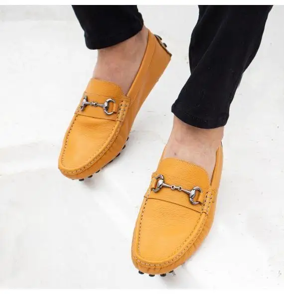 Zapatos clásicos de piel auténtica, Color mostaza, para hombre|Zapatos  informales de hombre| - AliExpress