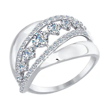

White Gold Sokolov ring with cubic zirconia, fashion jewelry, gold, 585, women's male