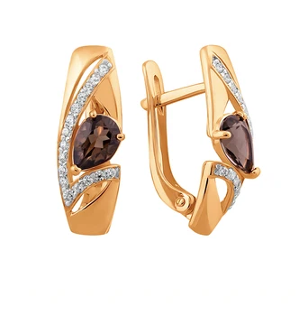 

Gold earrings with раухтопазами and cubic zirconia sunlight sample 585