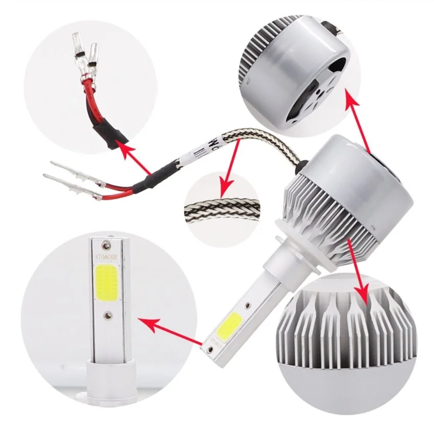 Auto LED bulbs H7 H4 H1-2pzs C6 LED car headlights kit 36W 3800LM White headlamp bulbs LED Headlight Shipping shipping