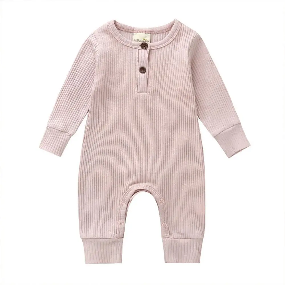Комбинезон с длинными рукавами для новорожденных, малышей, маленьких мальчиков и девочек, Вязаный комбинезон, одежда теплая, простая, зимняя, милая одежда для детей от 0 до 18 месяцев - Цвет: Розовый