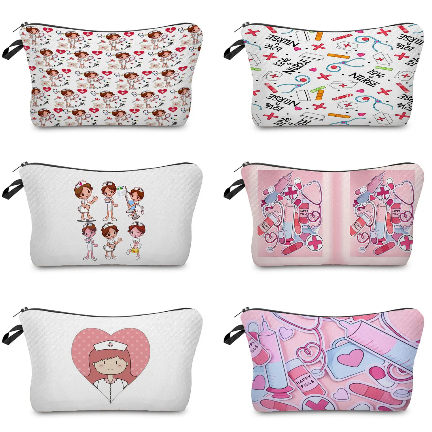 Cartoon Ladies Nurse Printed Cosmetic Bags Cosmetic Bag Pencil Case Cosmetic Storage Bag Makeup Bag Cosmetic Case Foldable High Capacity Women Makeup Bag Eco Reusable Storage Bag Chic Pencil Case