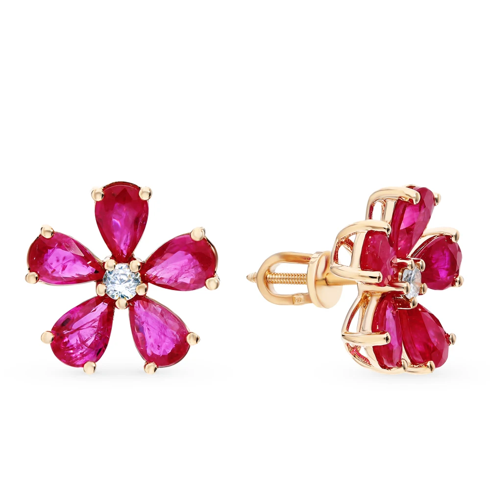 Gold earrings with rubies SUNLIGHT test 585