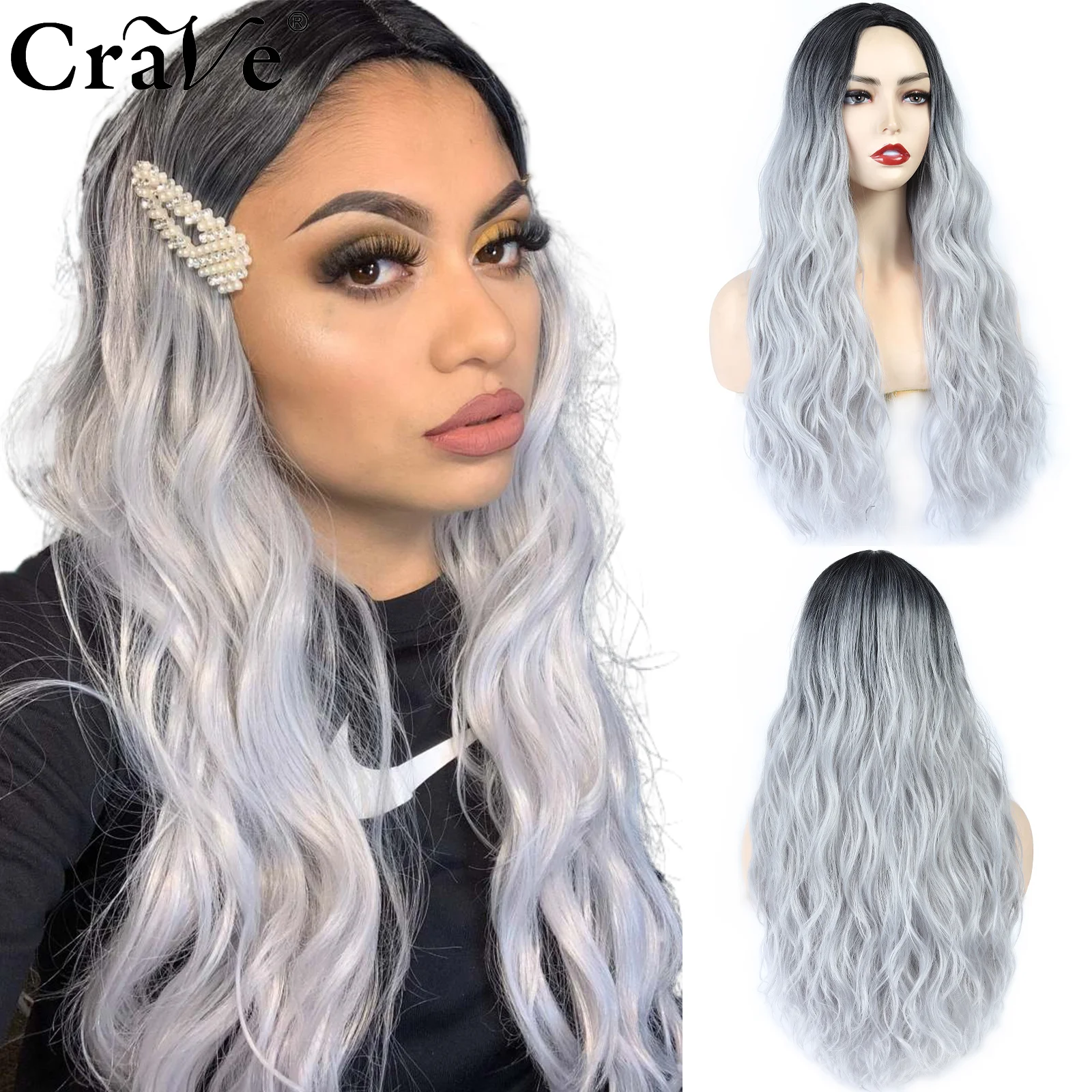 Crave Ombre Silver Grey Long Curly Wig Synthetic Natural Wave Wigs for  Women High Quality Fashion Party Cosplay Halloween Wig| | - AliExpress