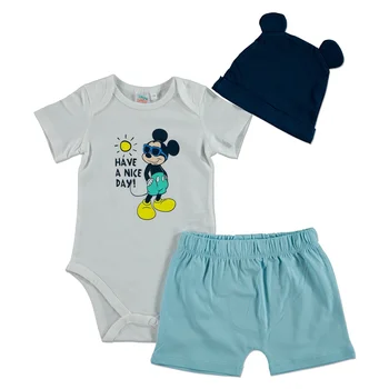 

ebebek Disney Summer Baby Boy Mickey Mouse Bodysuit Footless Pant Beret Set